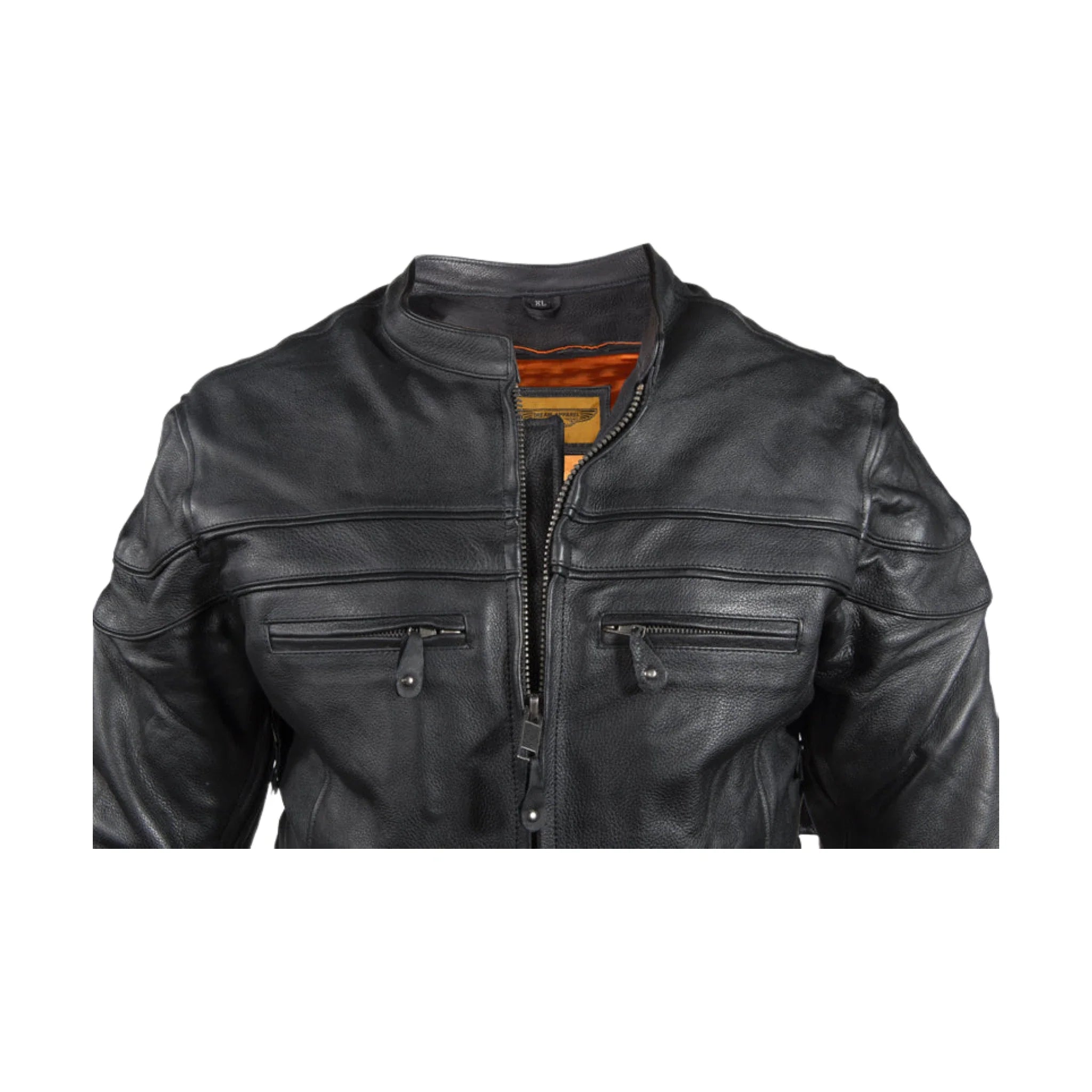 Mens Racer Jacket Cowhide Leather Multi Pockets Zippered Cuffs Air Vents