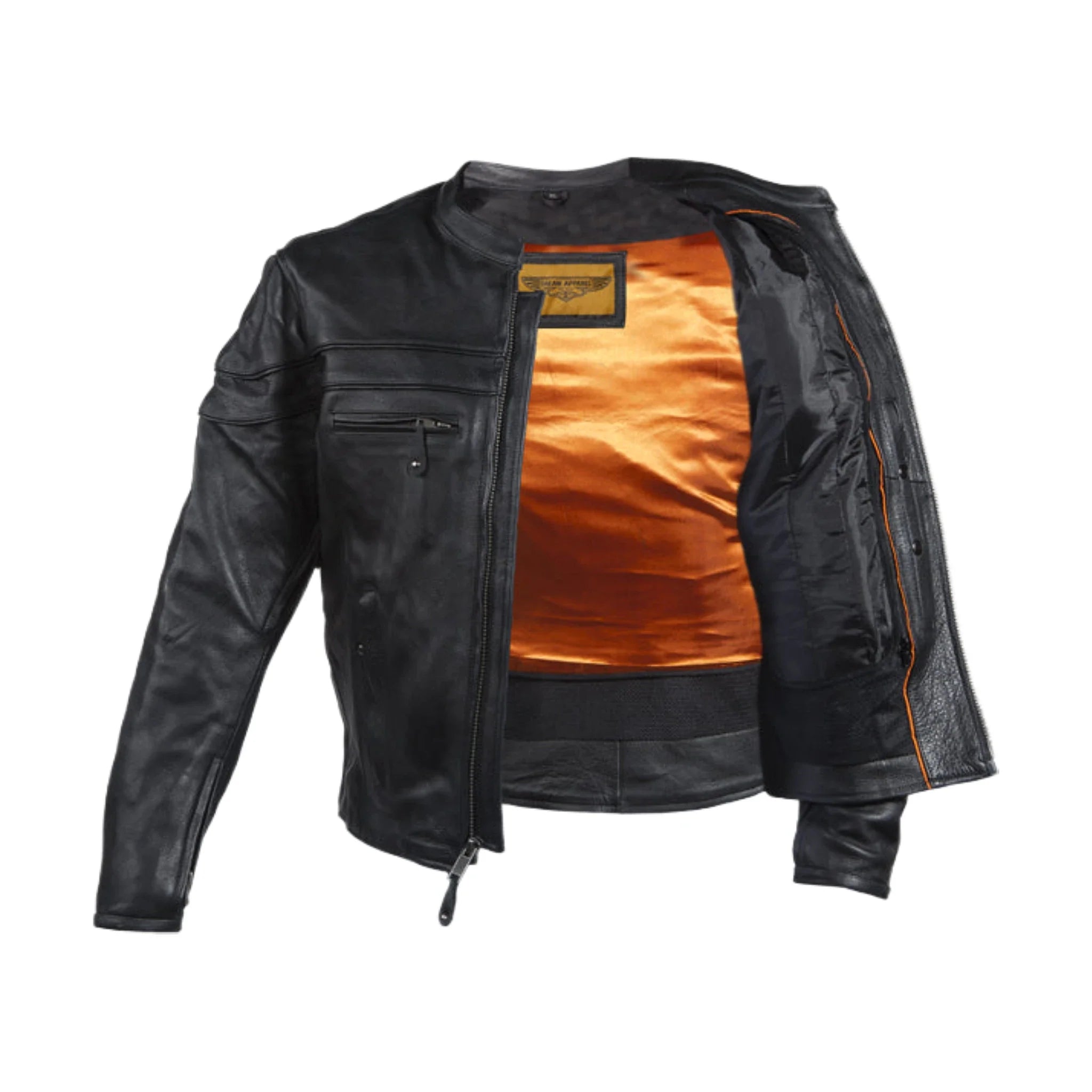 Mens Racer Jacket Cowhide Leather Multi Pockets Zippered Cuffs Air Vents