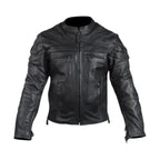 Mens Racer Jacket Cowhide Leather Multi Pockets Zippered Cuffs Air Vents