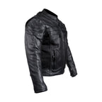 Mens Racer Jacket Cowhide Leather Multi Pockets Zippered Cuffs Air Vents