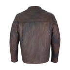 Men's Brown Naked Cowhide Leather Jacket Racing Style Reflective Piping Ventilat