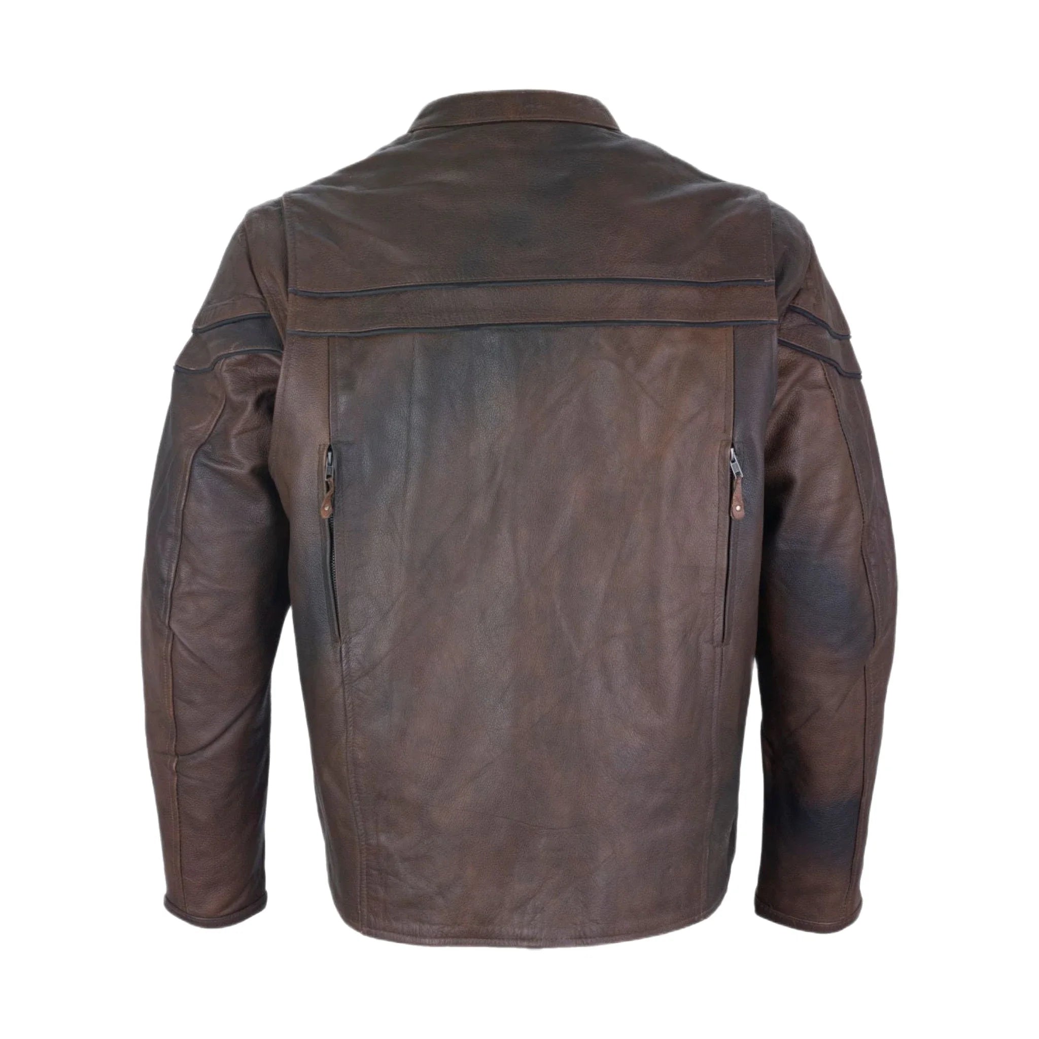 Men's Brown Naked Cowhide Leather Jacket Racing Style Reflective Piping Ventilat