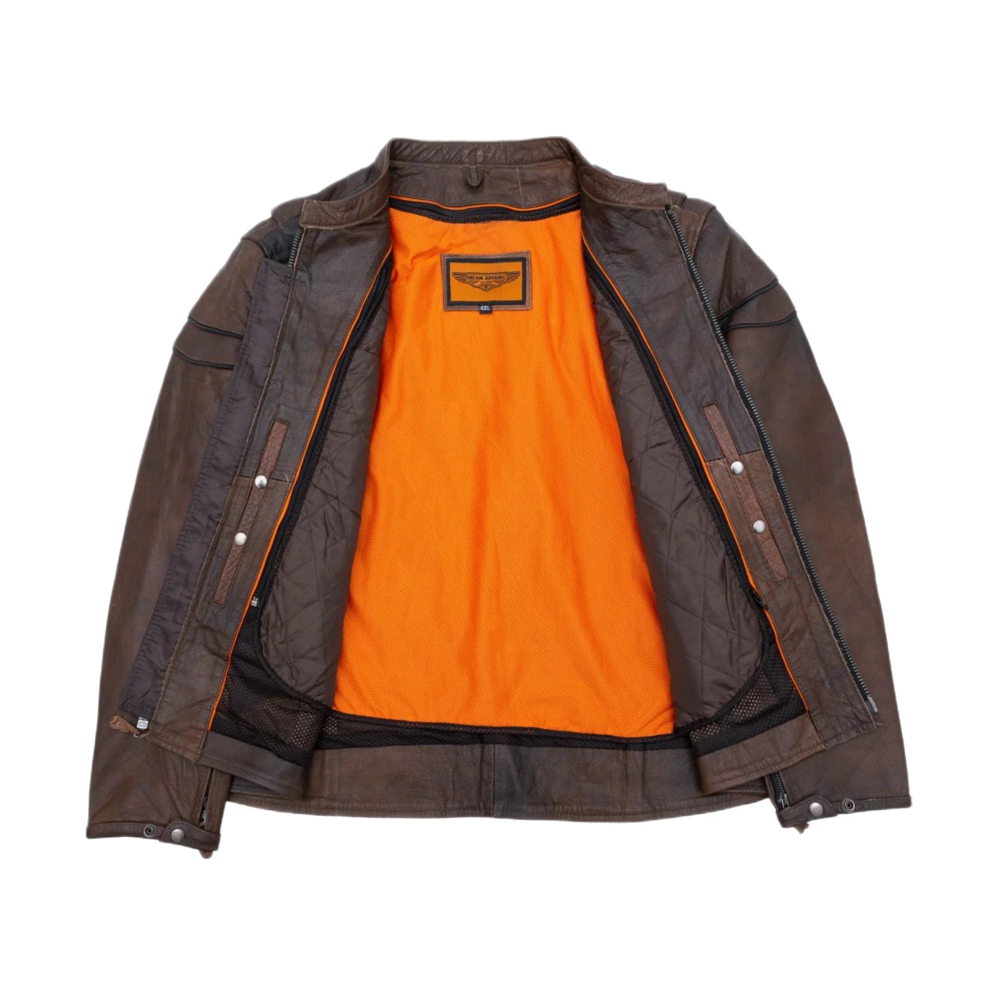 Men's Brown Naked Cowhide Leather Jacket Racing Style Reflective Piping Ventilat