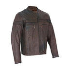 Men's Brown Naked Cowhide Leather Jacket Racing Style Reflective Piping Ventilated