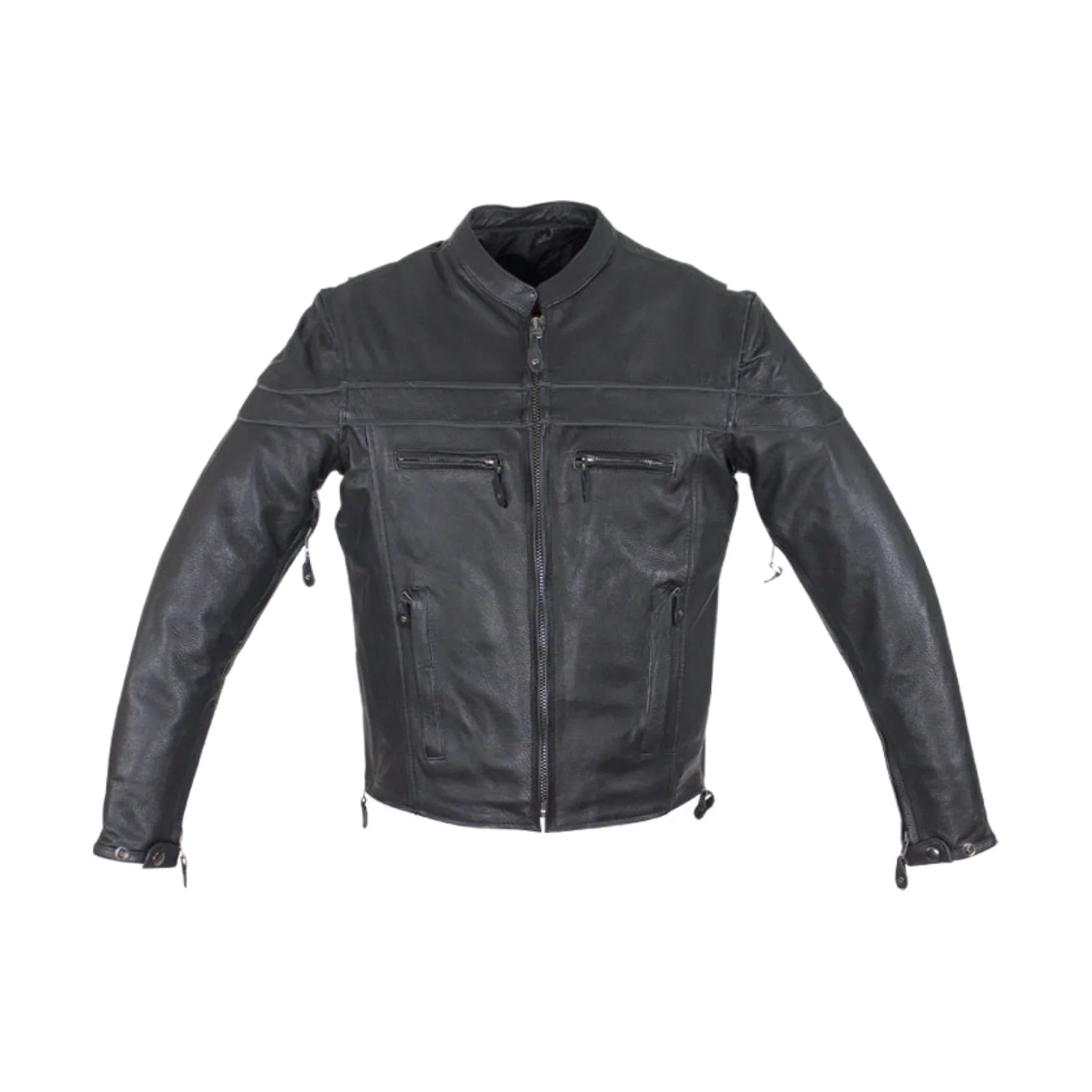 Men's Premium Naked Cowhide Leather Racer Motorcycle Jacket Zipper Front