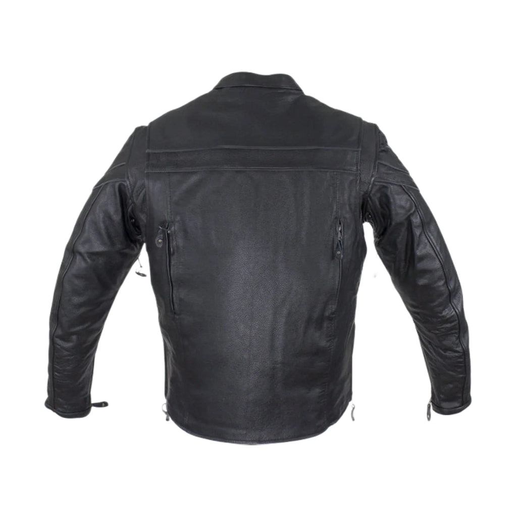 Men's Premium Naked Cowhide Leather Racer Motorcycle Jacket Zipper Front