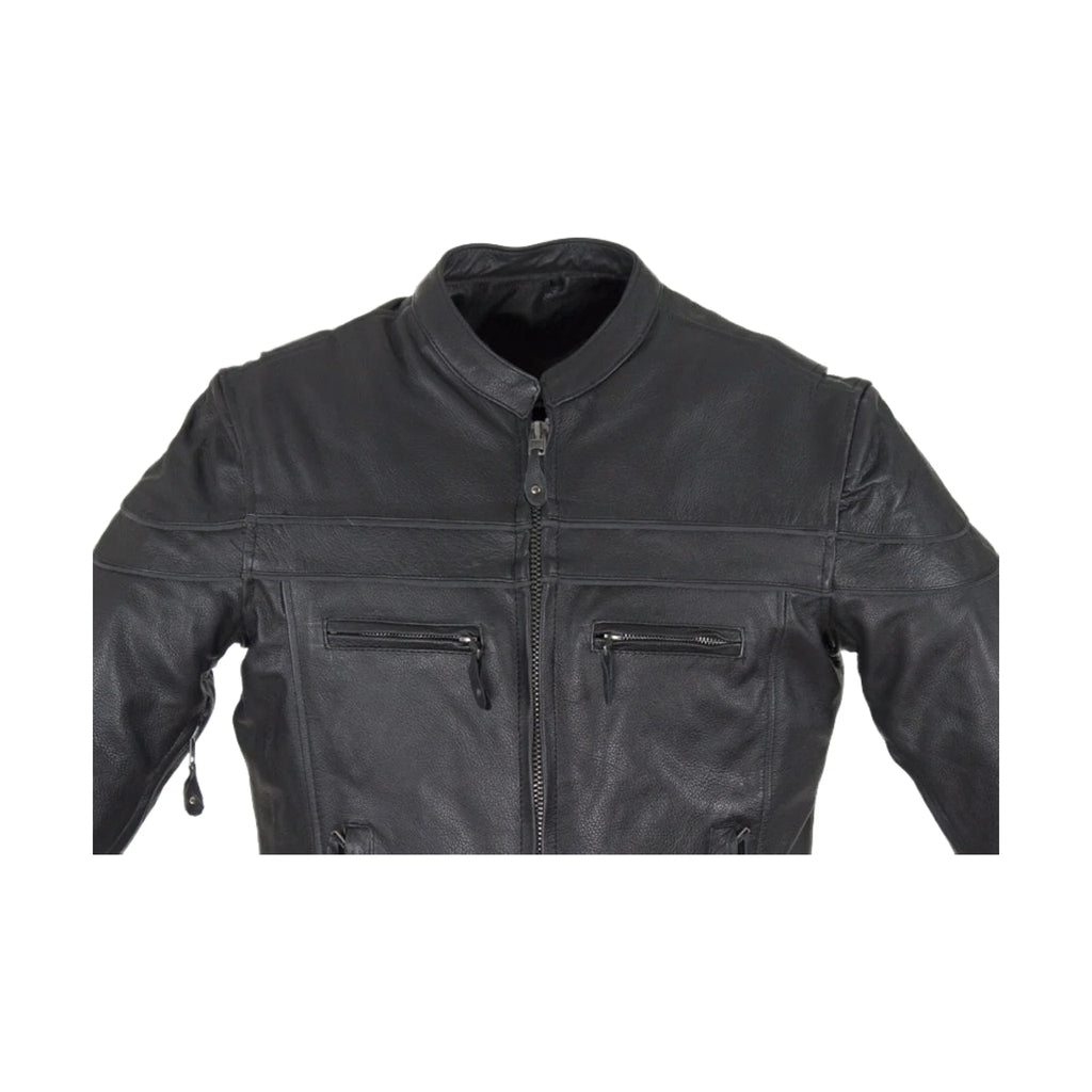 Men's Premium Naked Cowhide Leather Racer Motorcycle Jacket Zipper Front