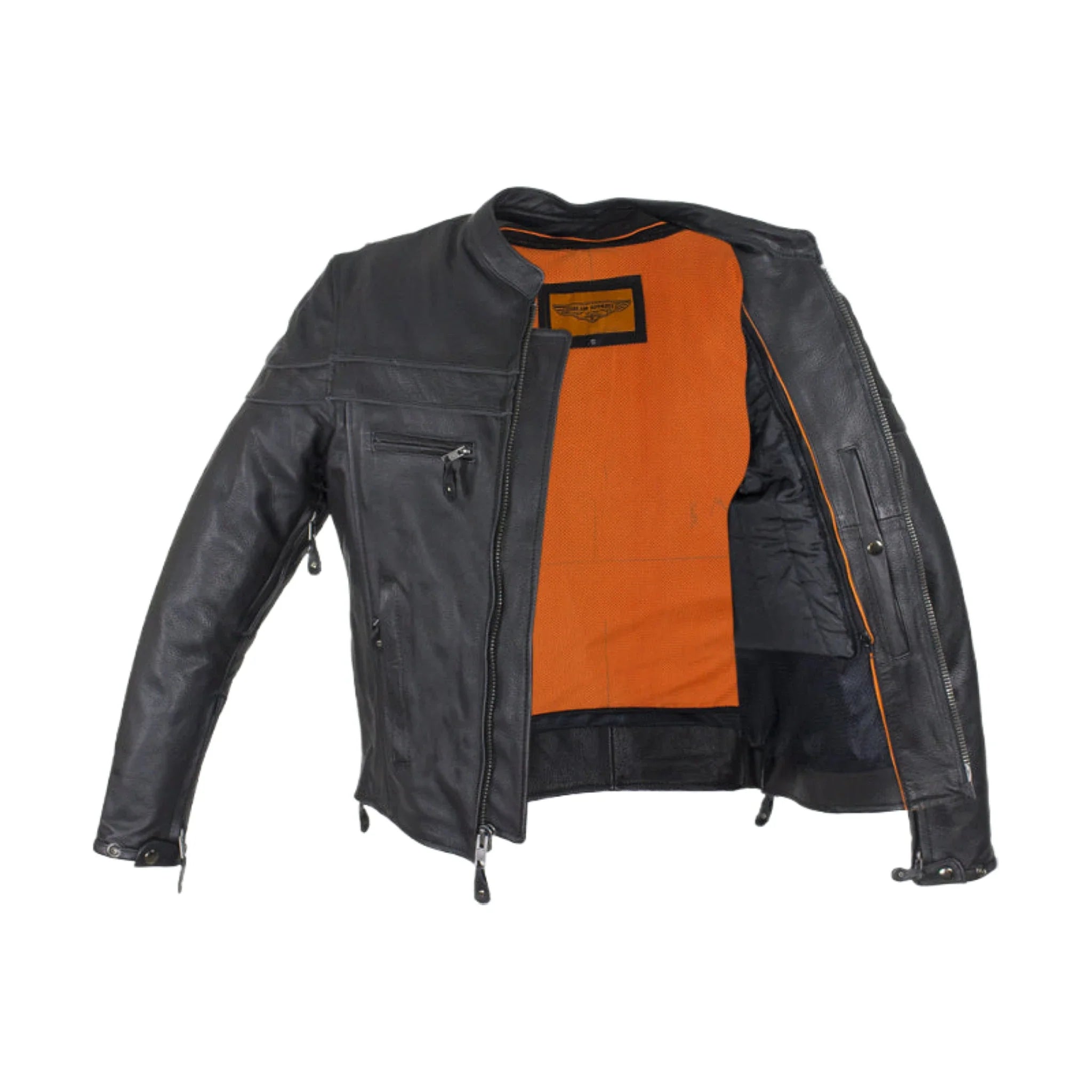 Men's Premium Naked Cowhide Leather Racer Motorcycle Jacket Zipper Front