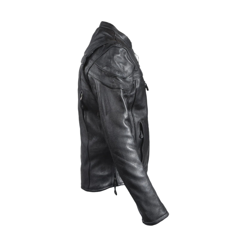 Men's Premium Naked Cowhide Leather Racer Motorcycle Jacket Zipper Front