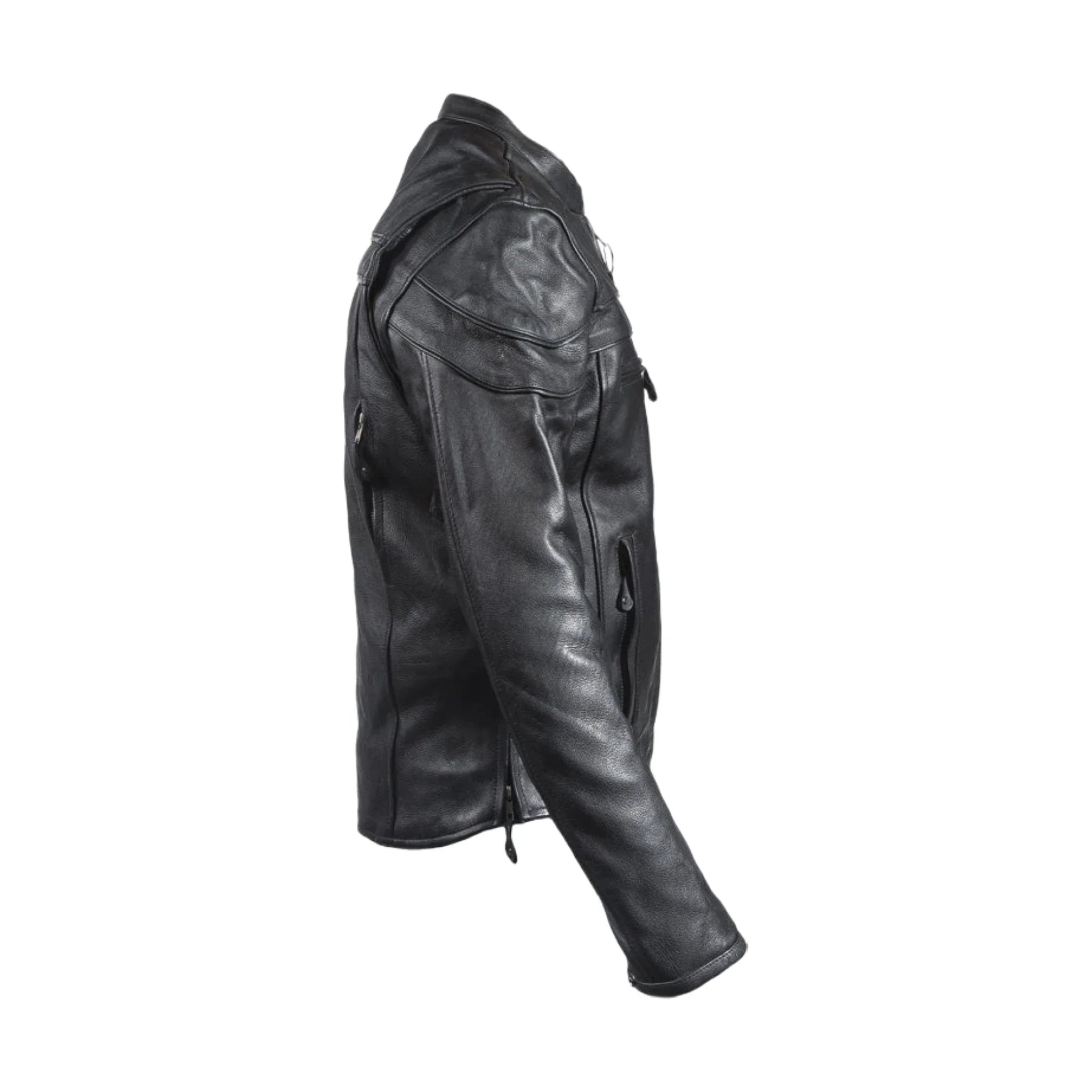 Men's Premium Naked Cowhide Leather Racer Motorcycle Jacket Zipper Front