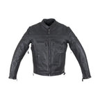 Men's Premium Naked Cowhide Leather Racer Motorcycle Jacket Zipper Front