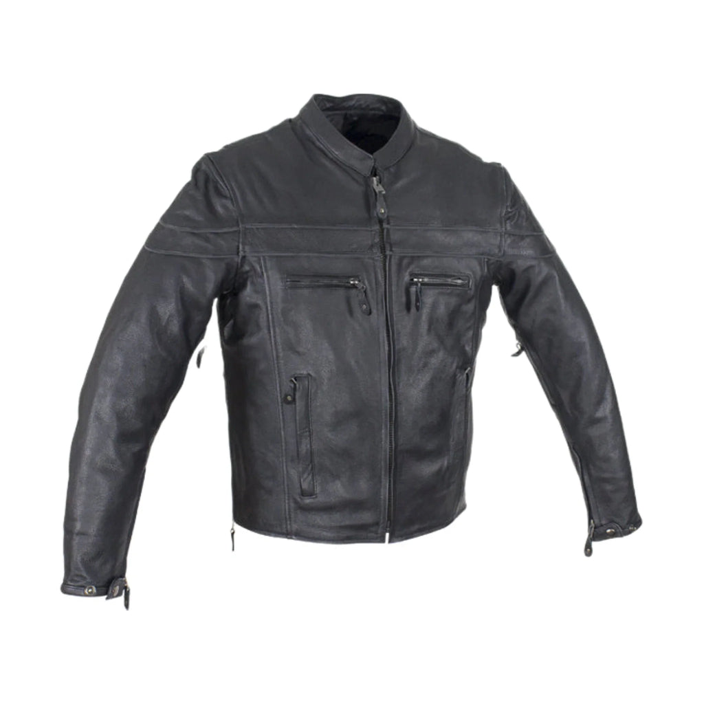 Men's Premium Naked Cowhide Leather Racer Motorcycle Jacket Dream Apparel Zippered Front Air Vents