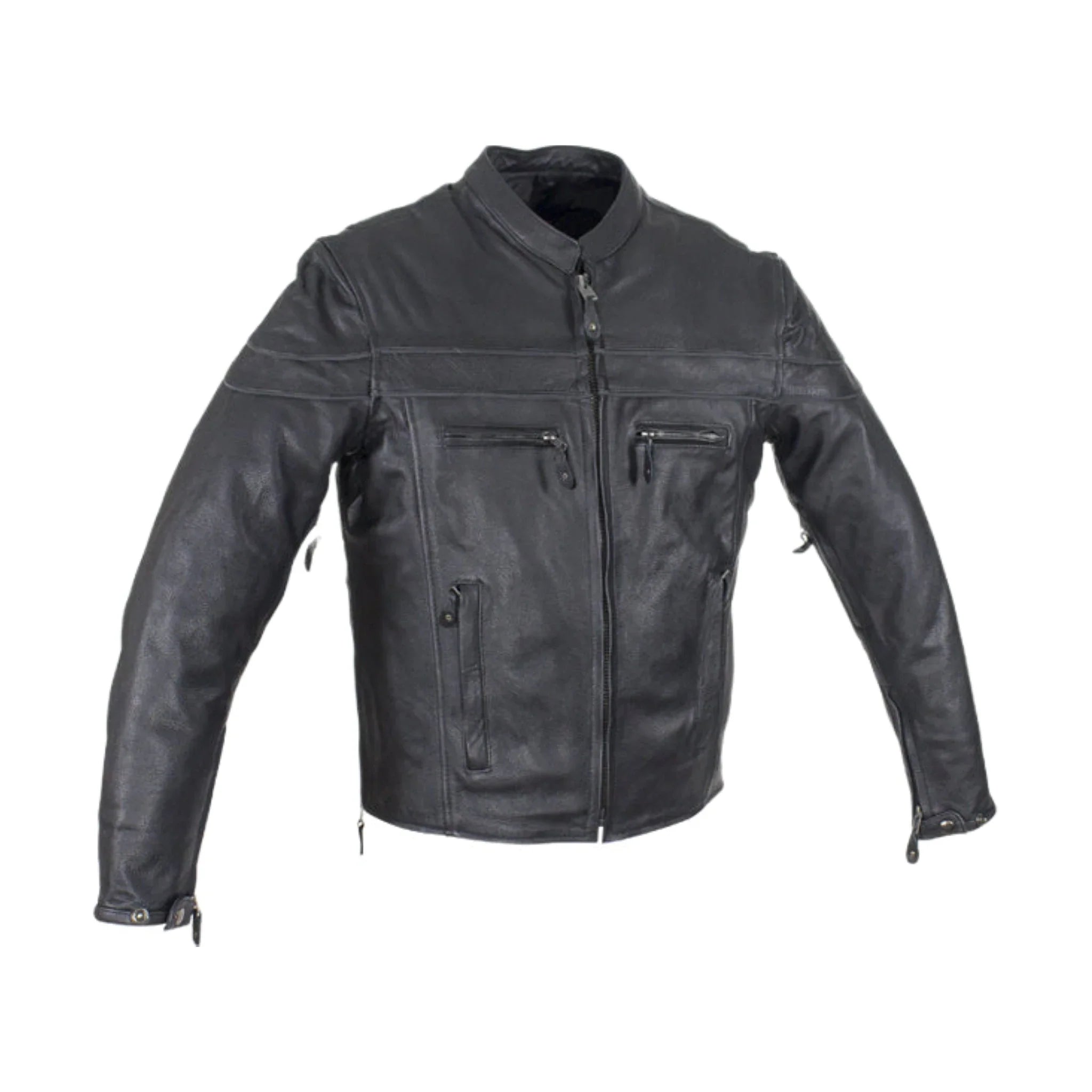 Men's Premium Naked Cowhide Leather Racer Motorcycle Jacket Dream Apparel Zippered Front Air Vents