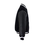 Men's Varsity Baseball Jacket Dream Apparel Black White Wool Leather Sleeves