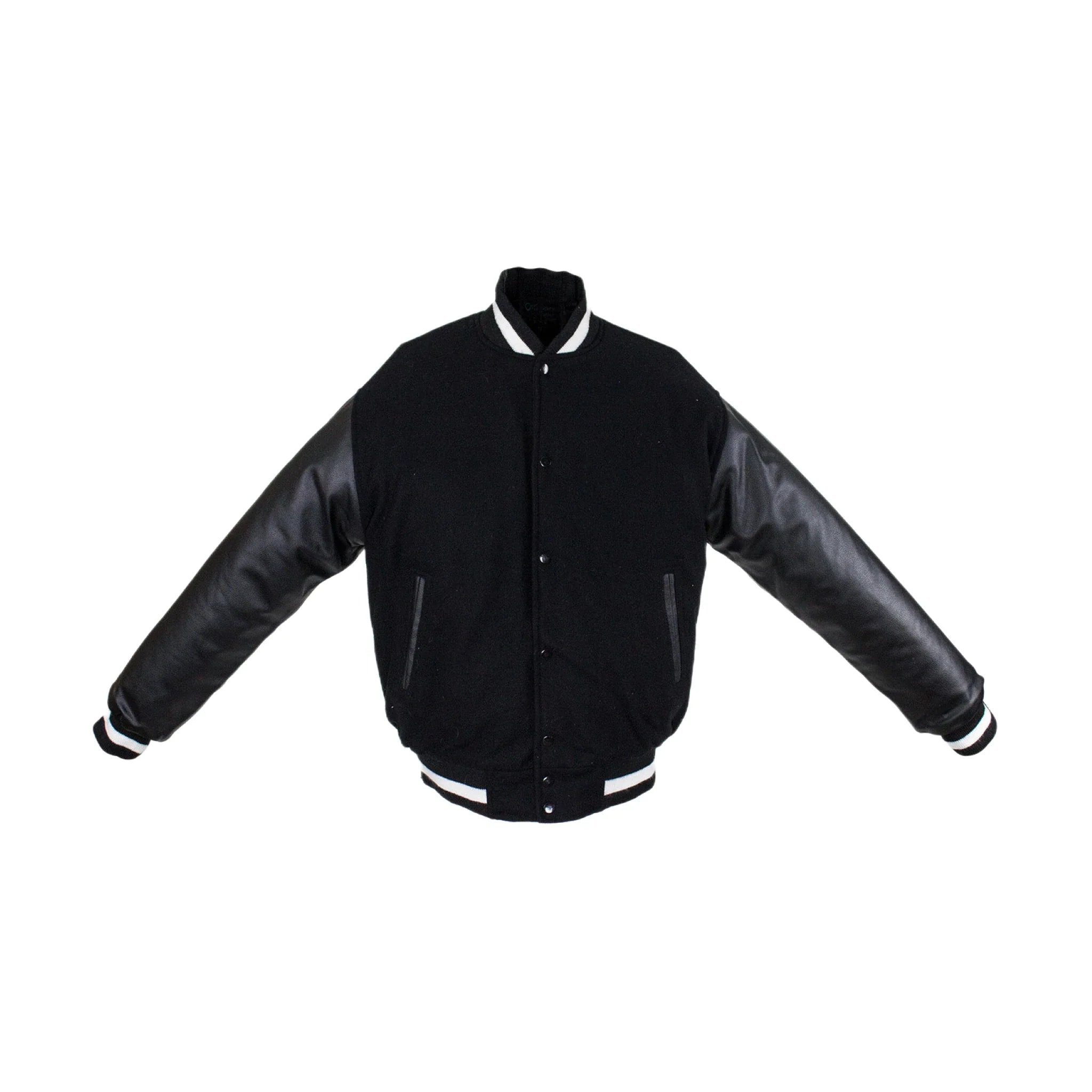 Men's Varsity Baseball Jacket Dream Apparel Black White Wool Leather Sleeves