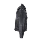 Mens Leather Racing Style Motorcycle Jacket Cowhide Snap Collar Adjustable