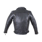 Mens Leather Racing Style Motorcycle Jacket Cowhide Snap Collar Adjustable