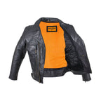 Mens Leather Racing Style Motorcycle Jacket Cowhide Snap Collar Adjustable