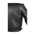 Mens Leather Racing Style Motorcycle Jacket Cowhide Snap Collar Adjustable