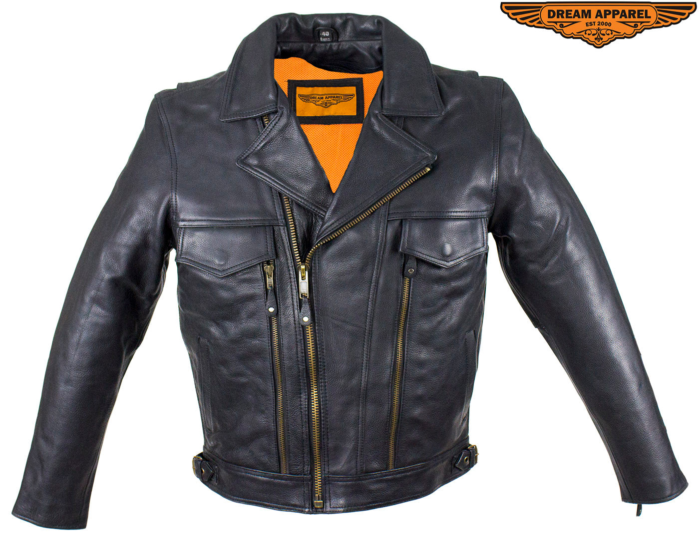 Mens Leather Racing Style Motorcycle Jacket Dream Apparels Cowhide Black