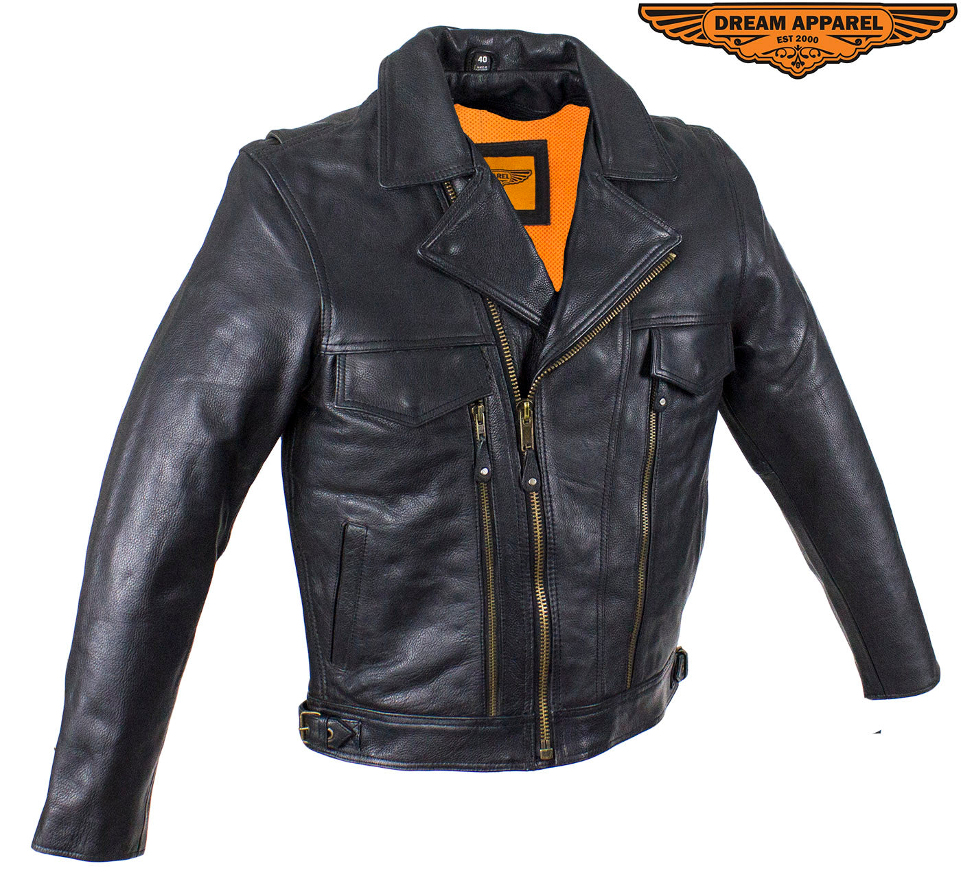 Mens Leather Racing Style Motorcycle Jacket Dream Apparels Cowhide Black