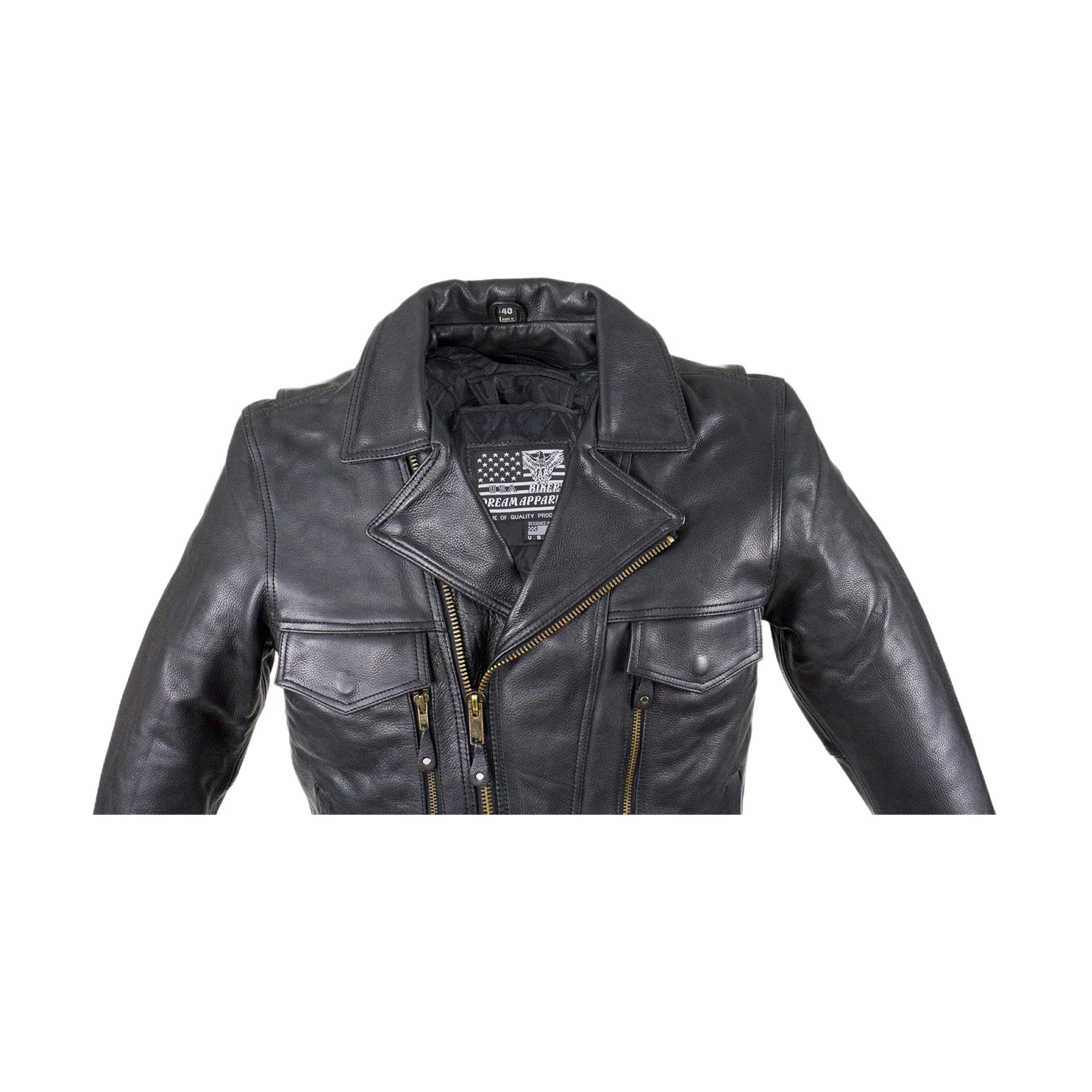 Mens Leather Racer Motorcycle Jacket Dream Apparel Zip Out Sleeves Air Vents