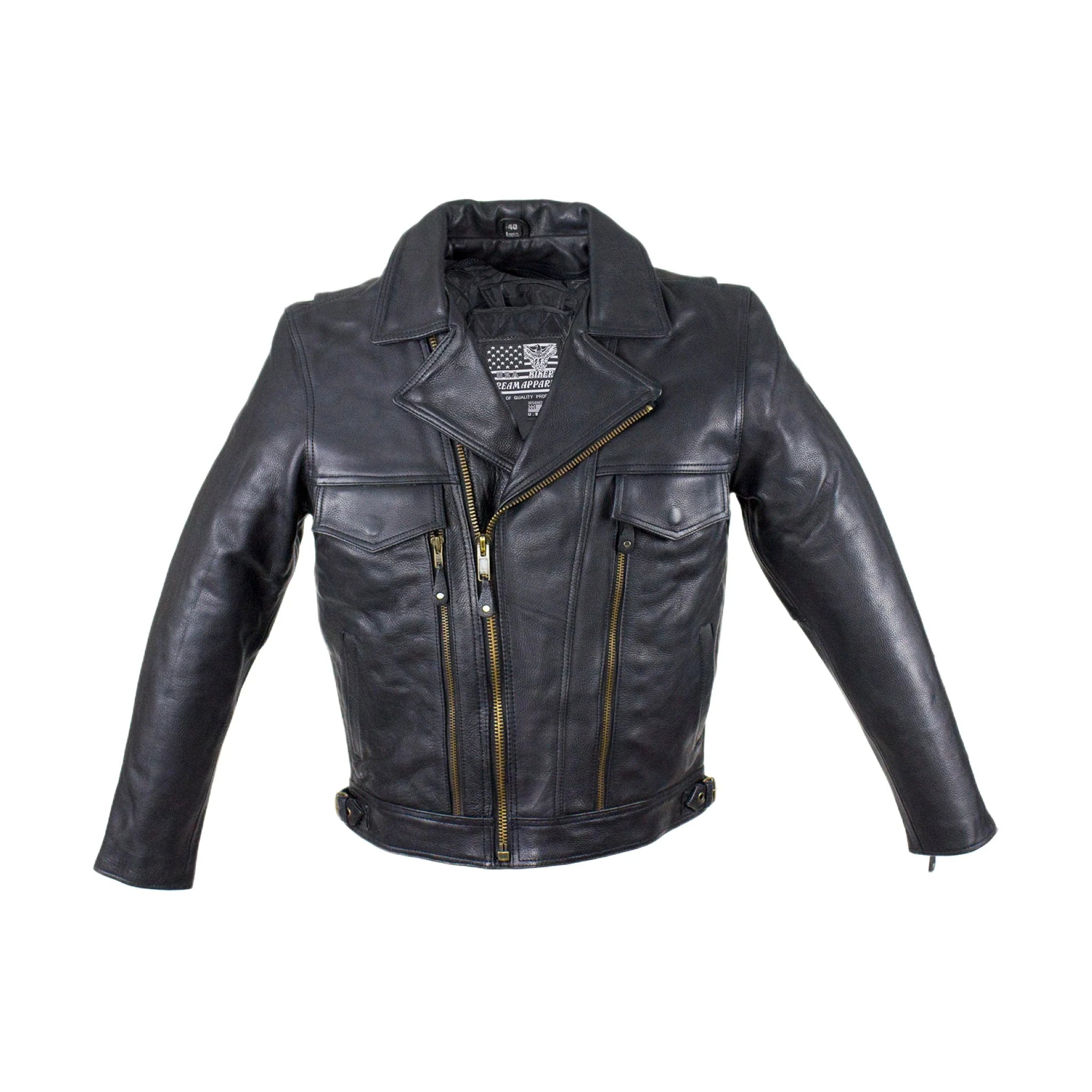 Mens Leather Racer Motorcycle Jacket Dream Apparel Zip Out Sleeves Air Vents