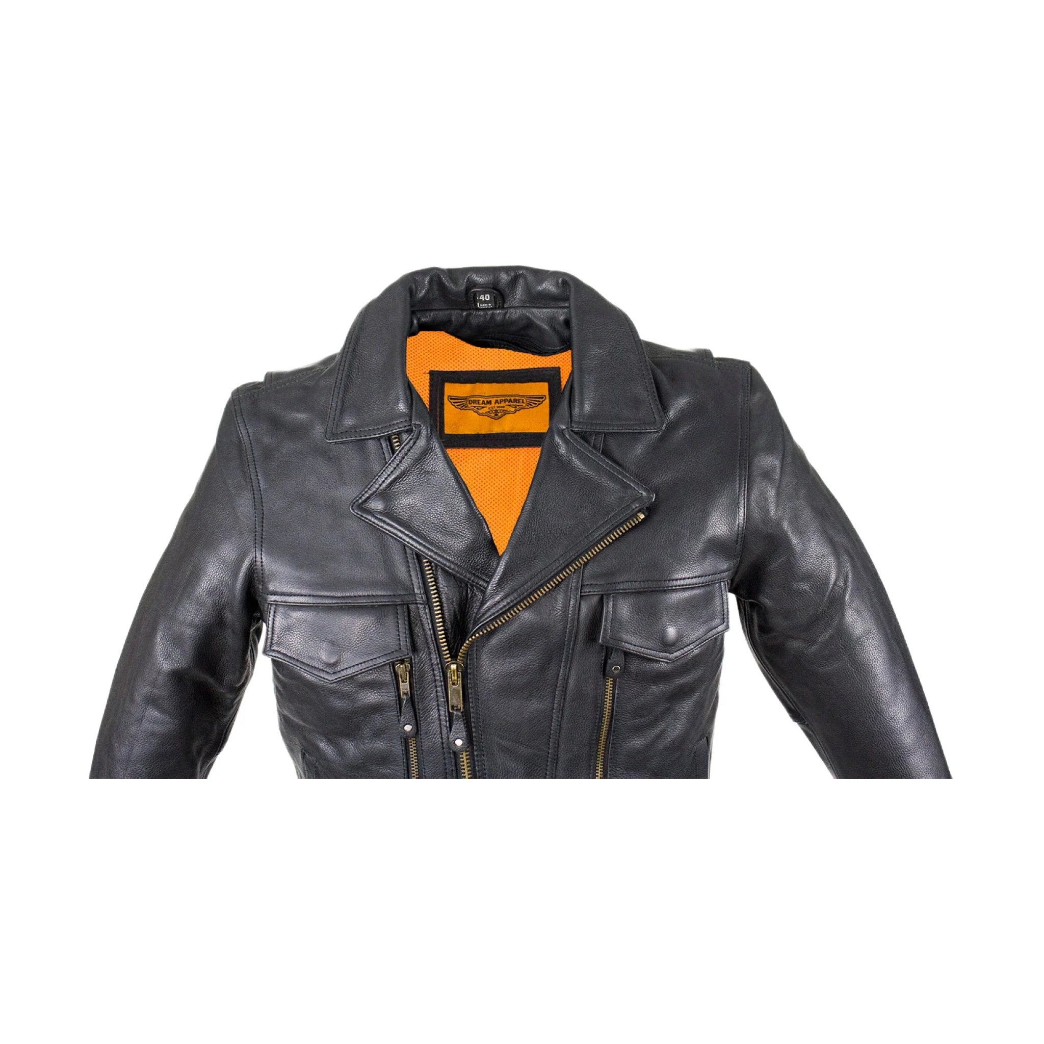 Mens Racer Jacket Genuine Cowhide Leather Zippered Cuffs Ventilated Pockets