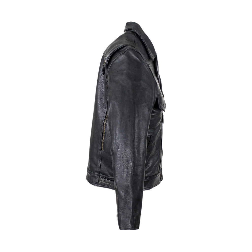 Mens Racer Jacket Genuine Cowhide Leather Zippered Cuffs Ventilated Pockets