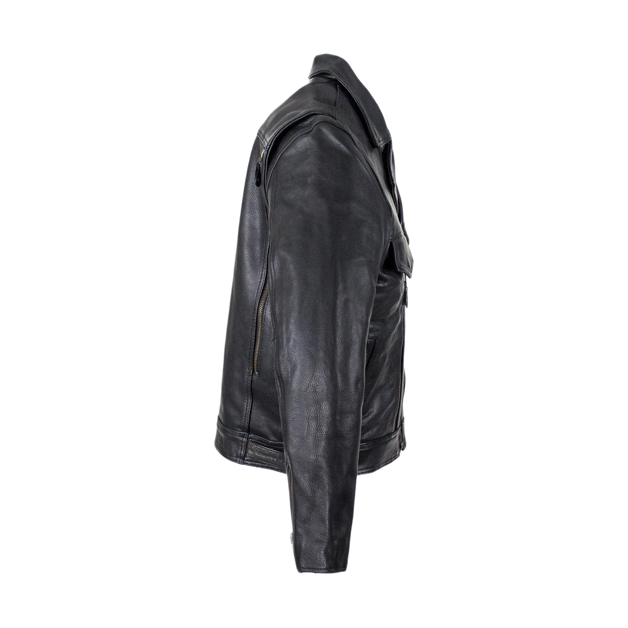 Mens Racer Jacket Genuine Cowhide Leather Zippered Cuffs Ventilated Pockets