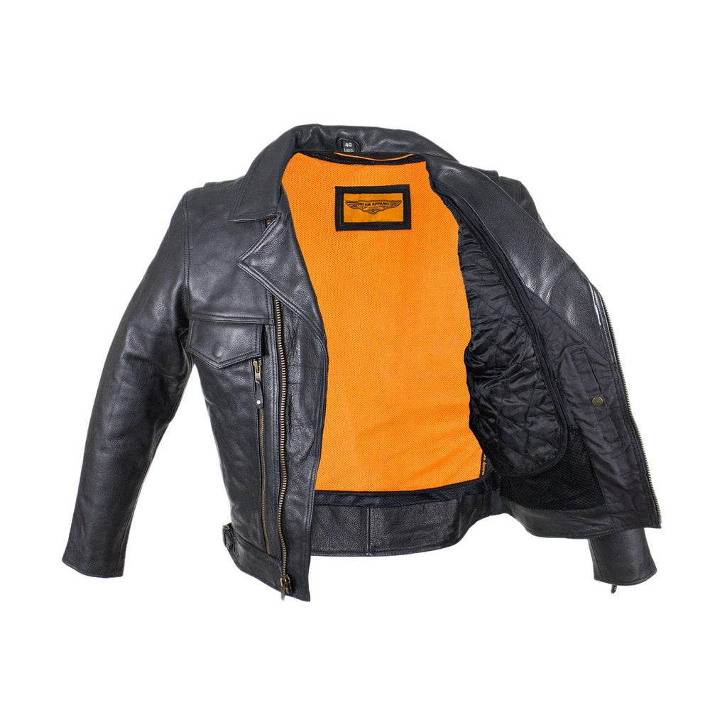 Mens Racer Jacket Genuine Cowhide Leather Zippered Cuffs Ventilated Pockets