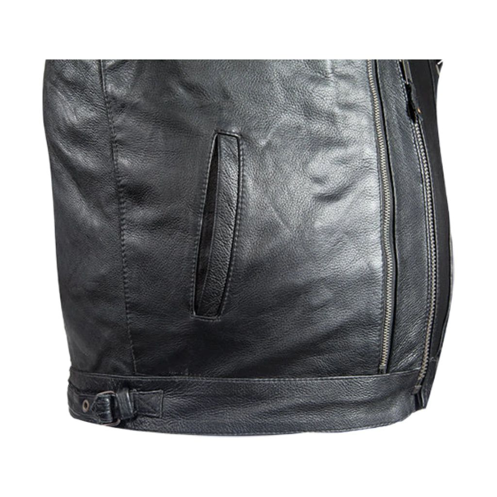 Mens Racer Leather Jacket Snap Down Collar ZO Lining Air Vents Multi Pocket