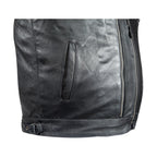 Mens Racer Leather Jacket Snap Down Collar ZO Lining Air Vents Multi Pocket