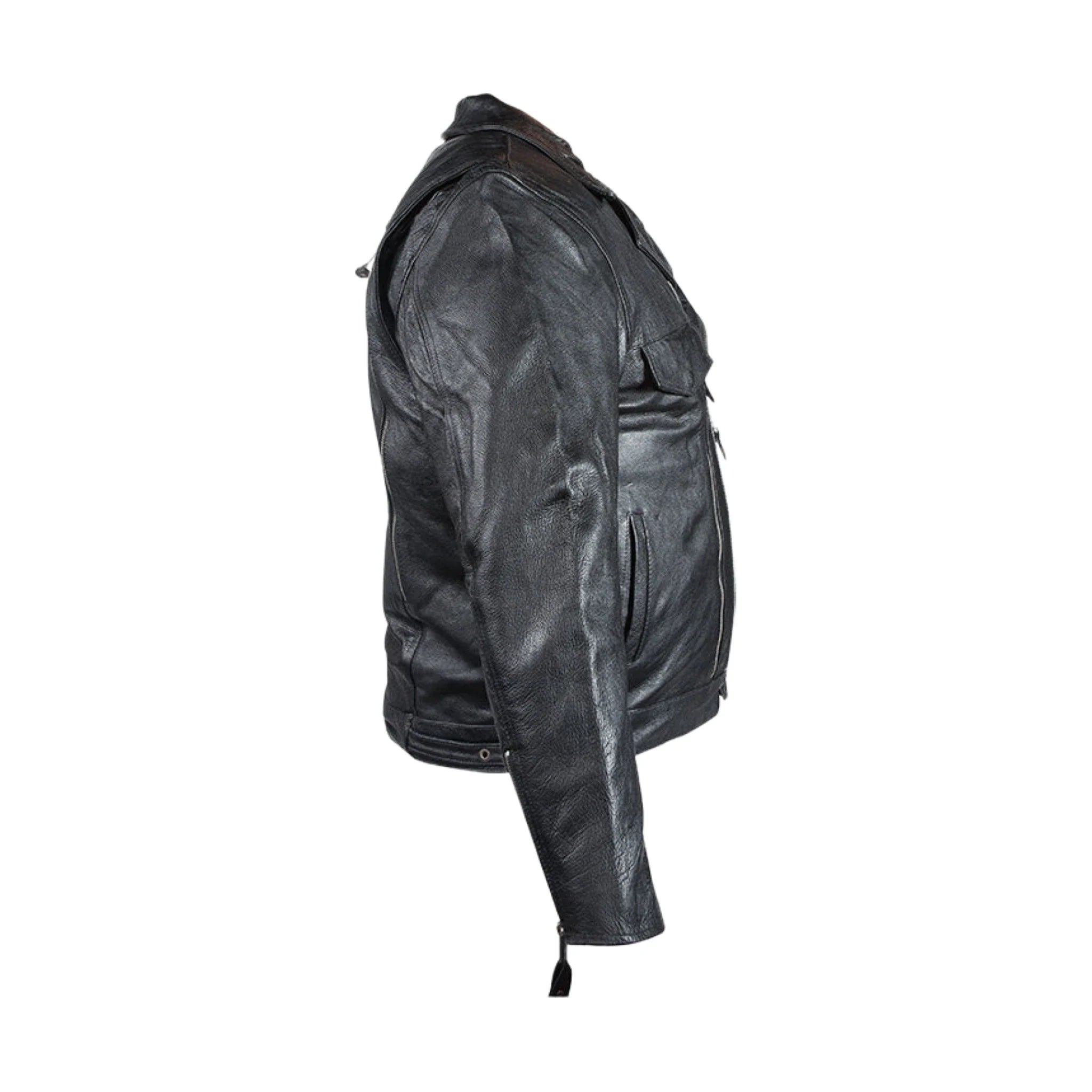 Mens Racer Leather Jacket Snap Down Collar ZO Lining Air Vents Multi Pocket