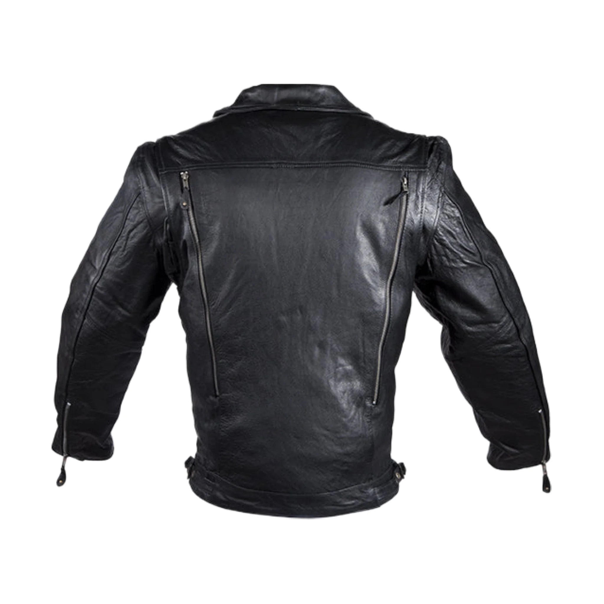 Mens Racer Leather Jacket Snap Down Collar ZO Lining Air Vents Multi Pocket