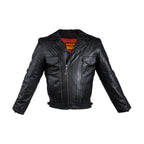 Mens Racer Leather Jacket Snap Down Collar ZO Lining Air Vents Multi Pocket