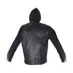 Black Leather Jacket Naked Cowhide Removable Canvas Sleeves Hoodie Concealed Gun