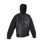 Black Leather Jacket Naked Cowhide Removable Canvas Sleeves Hoodie Concealed Gun Pockets