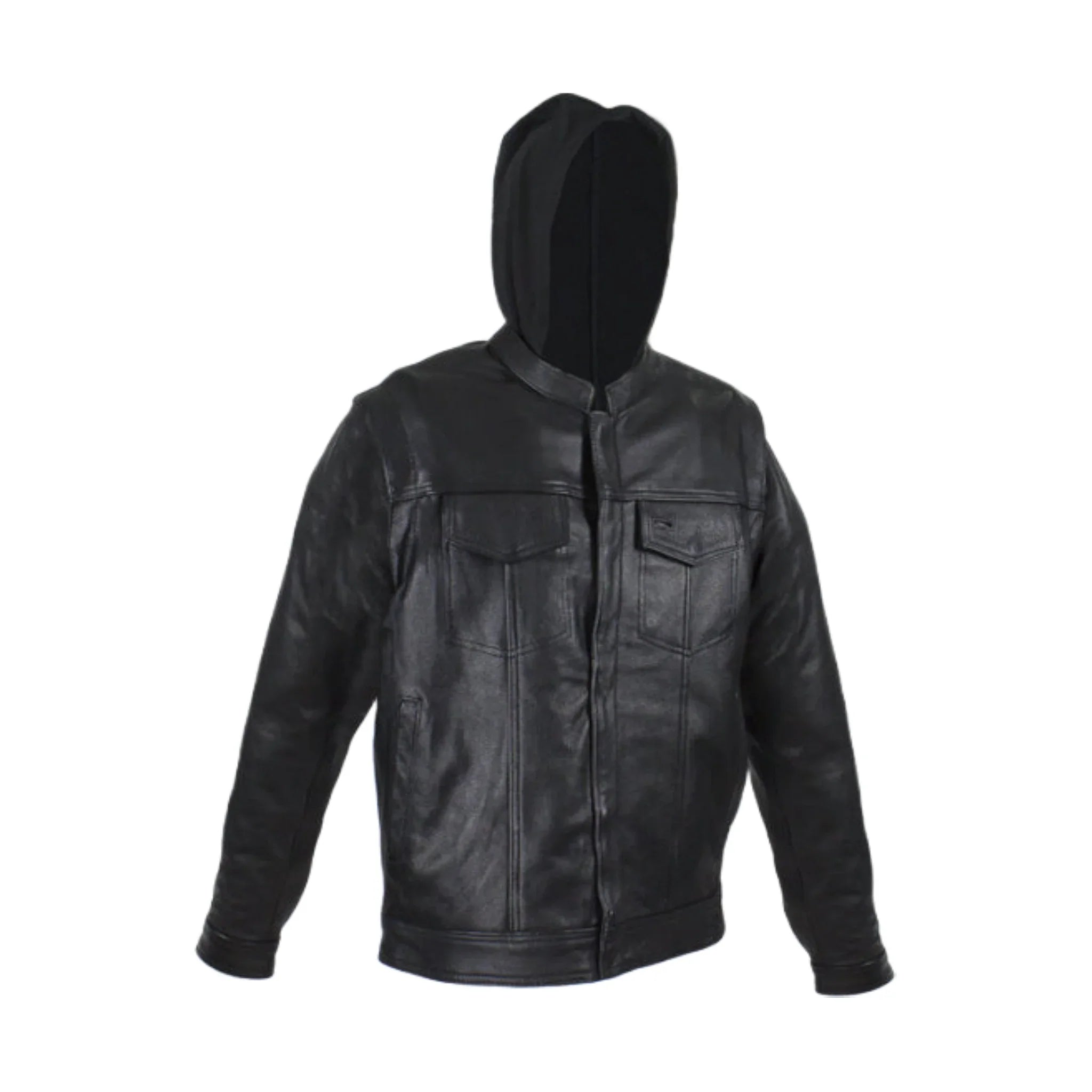 Black Leather Jacket Dream Apparel Removable Sleeves Hoodie Concealed Carry Pockets