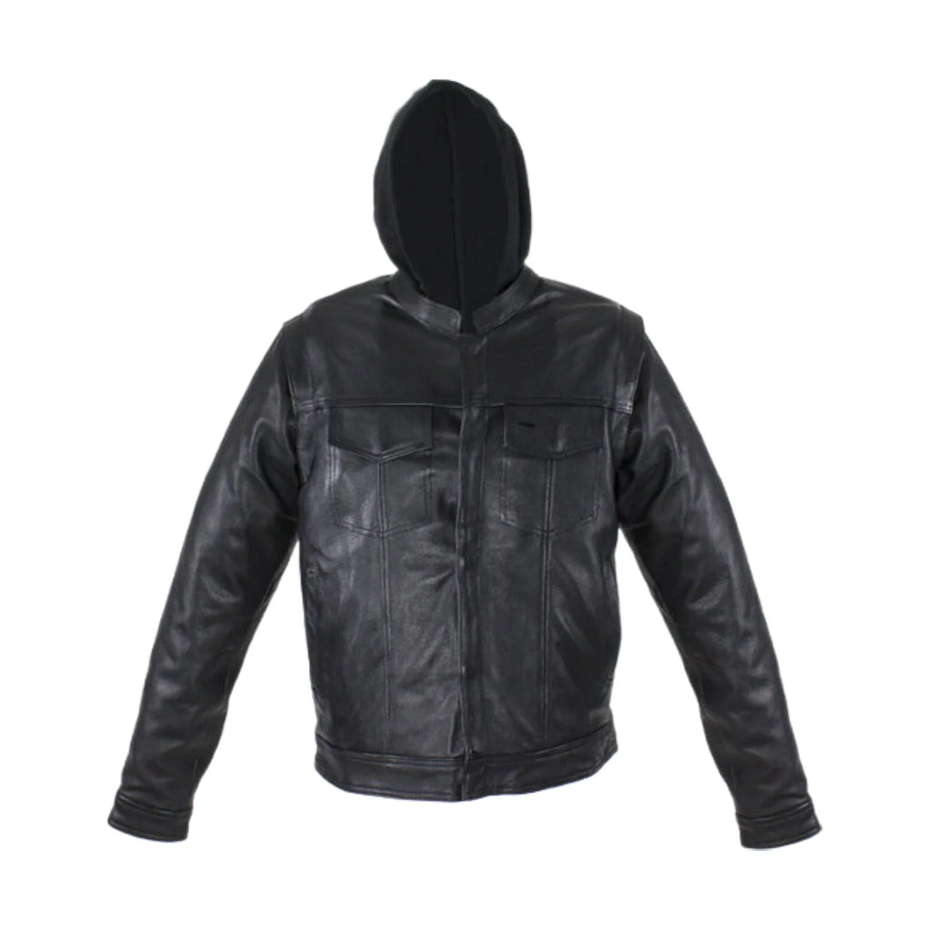 Black Leather Jacket Dream Apparel Removable Sleeves Hoodie Concealed Carry