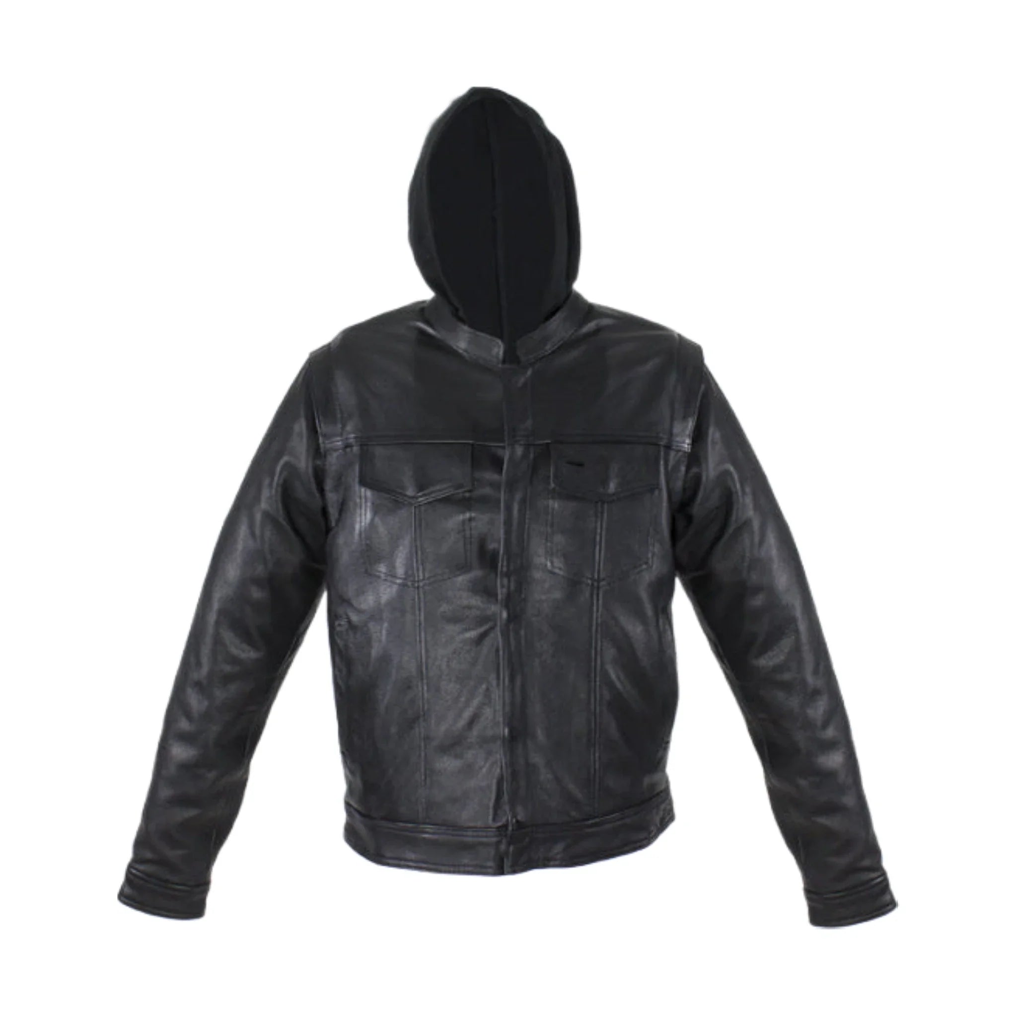 Black Leather Jacket Dream Apparel Removable Sleeves Hoodie Concealed Carry