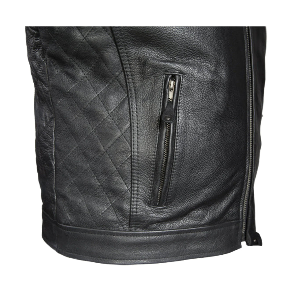 Mens Diamond Pattern Motorcycle Jacket Dream Apparel Leather Ventilated Pockets