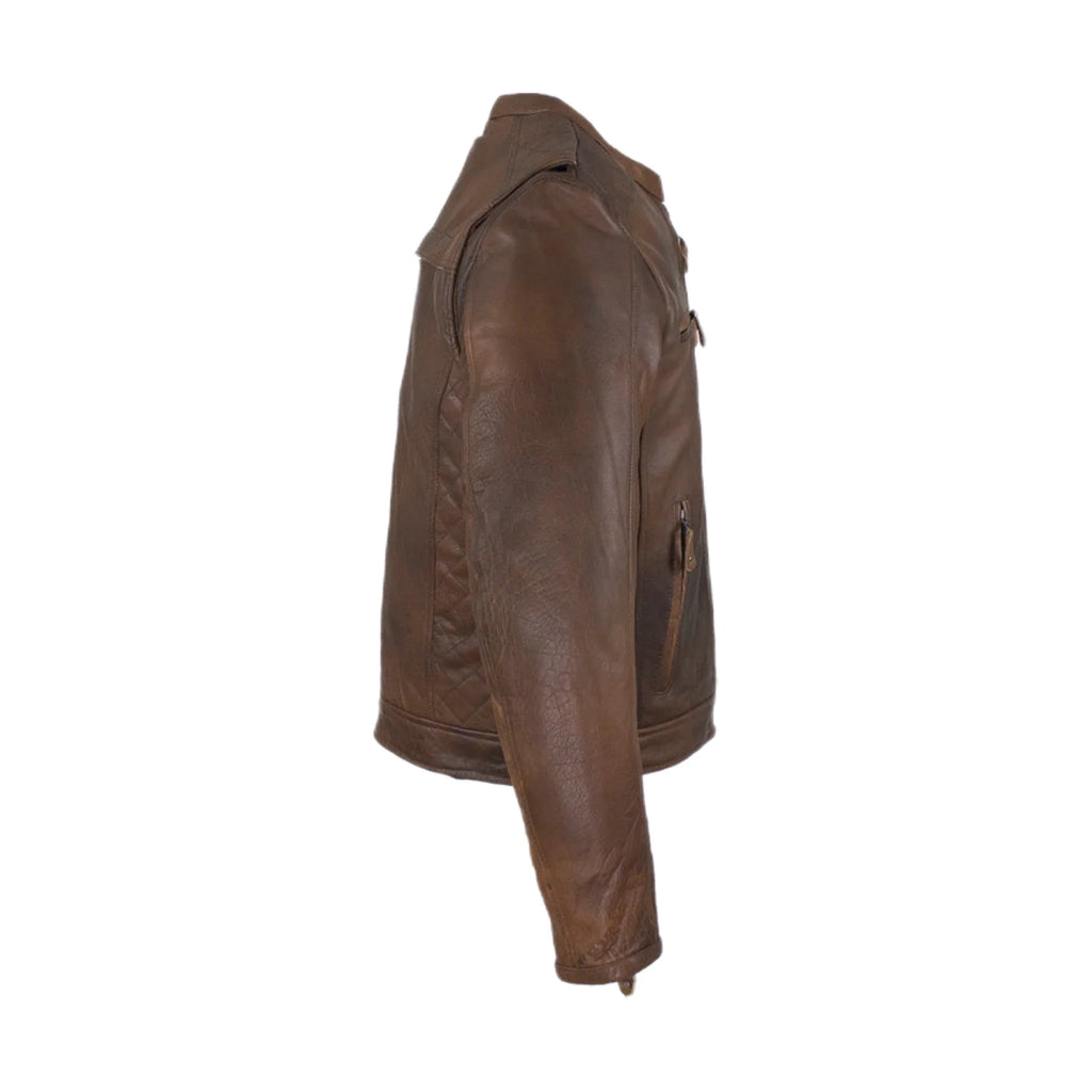 Men's Brown Naked Cowhide Leather Diamond Jacket Racing Collar Zippered Pockets