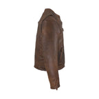 Men's Brown Naked Cowhide Leather Diamond Jacket Racing Collar Zippered Pockets