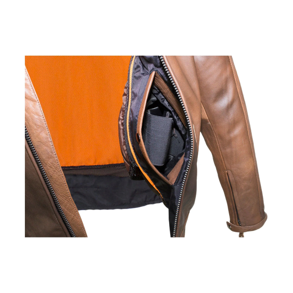Men's Brown Naked Cowhide Leather Diamond Jacket Racing Collar Zippered Pockets