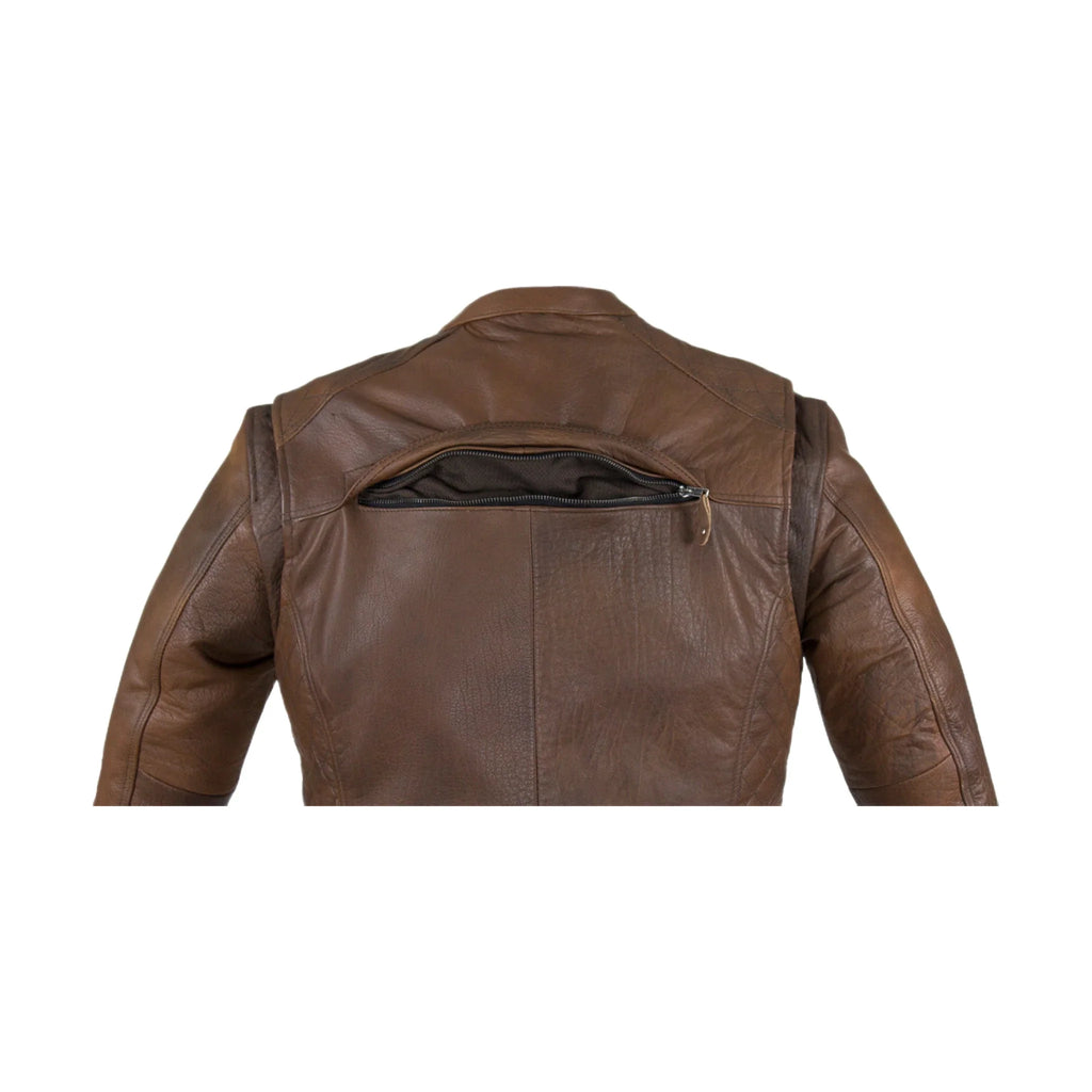 Men's Brown Naked Cowhide Leather Diamond Jacket Racing Collar Zippered Pockets