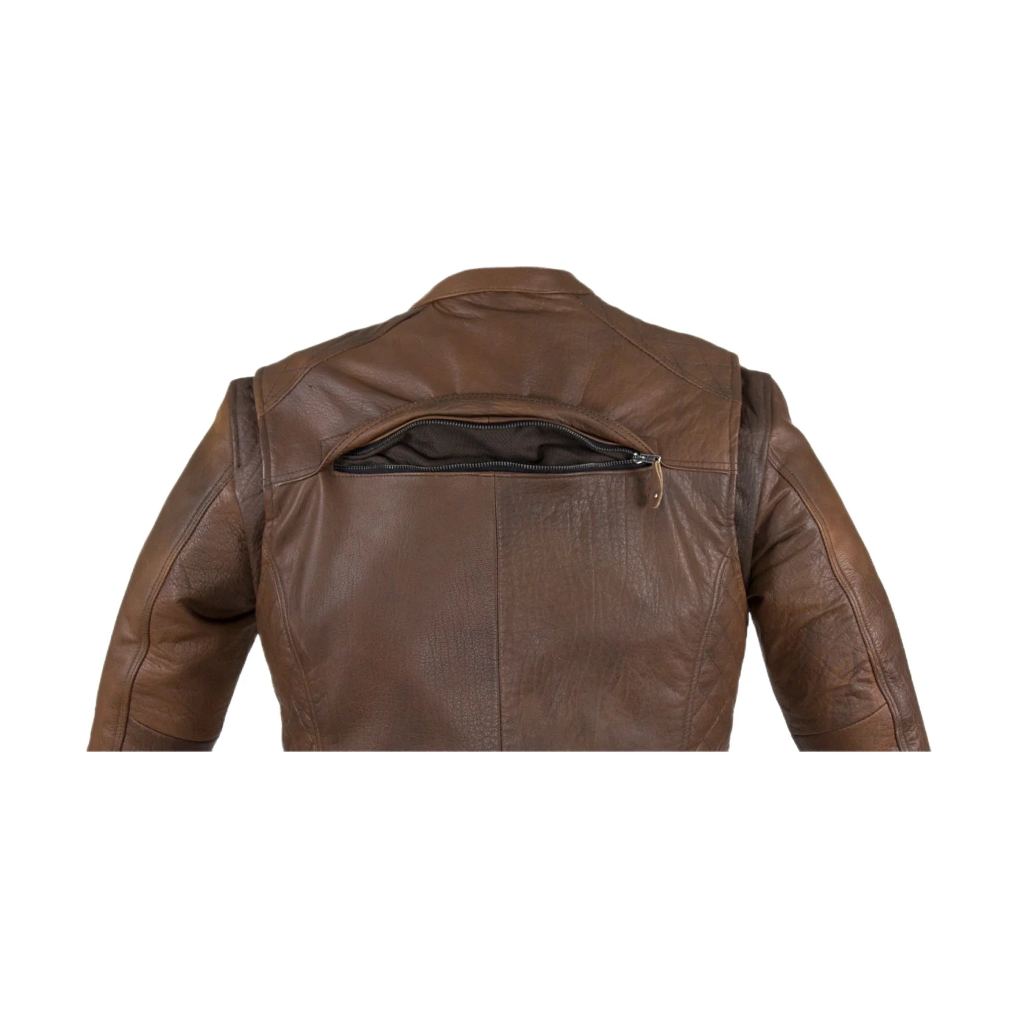 Men's Brown Naked Cowhide Leather Diamond Jacket Racing Collar Zippered Pockets