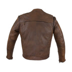Men's Brown Naked Cowhide Leather Diamond Jacket Racing Collar Zippered Pockets