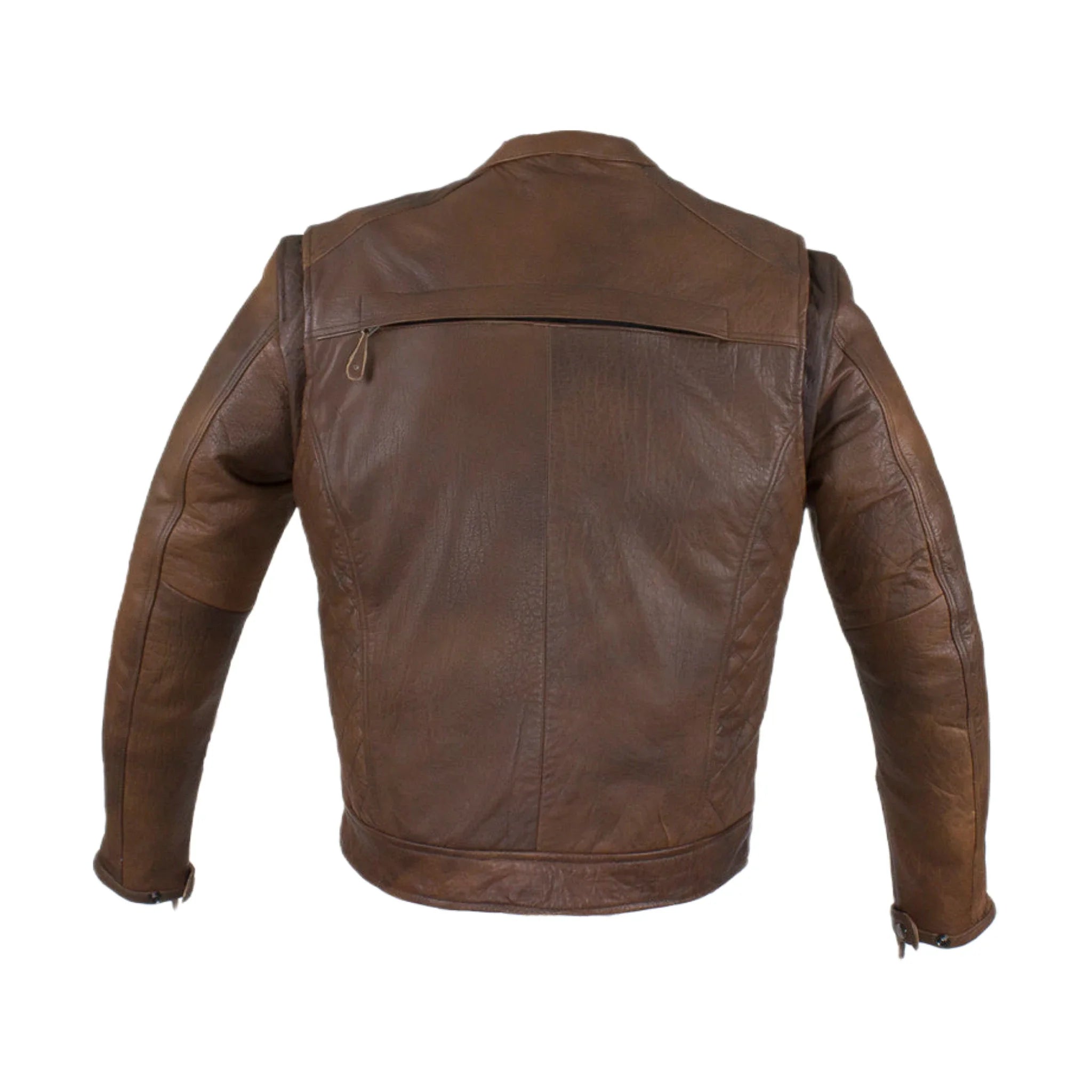 Men's Brown Naked Cowhide Leather Diamond Jacket Racing Collar Zippered Pockets