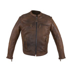 Men's Brown Naked Cowhide Leather Diamond Jacket Racing Collar Zippered Pockets
